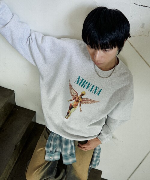 PUBLUX(パブリュクス)の「PUBLUX/パブリュクス 別注 NIRVANA IN U TERO SWEAT/ニルヴァーナプリントスウェット(限定展開)(スウェット・メンズ・チャコールグレー/ライトグレー・SMALL/MEDIUM/LARGE)」の5枚目の写真