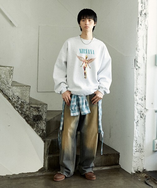 PUBLUX(パブリュクス)の「PUBLUX/パブリュクス 別注 NIRVANA IN U TERO SWEAT/ニルヴァーナプリントスウェット(限定展開)(スウェット・メンズ・チャコールグレー/ライトグレー・SMALL/MEDIUM/LARGE)」の6枚目の写真