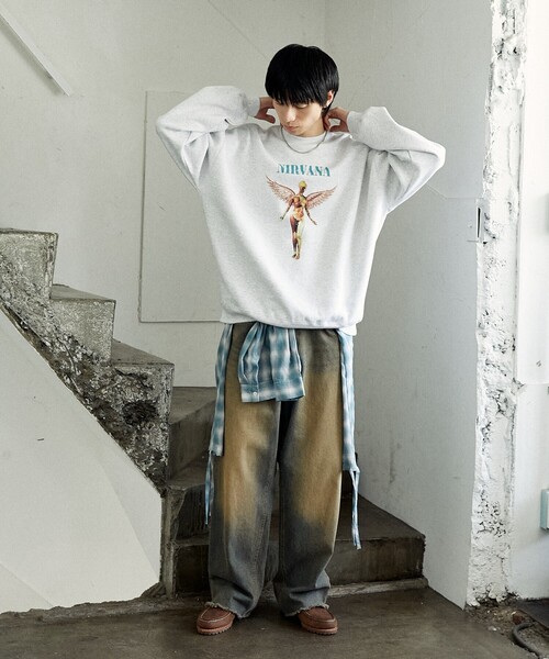 PUBLUX(パブリュクス)の「PUBLUX/パブリュクス 別注 NIRVANA IN U TERO SWEAT/ニルヴァーナプリントスウェット(限定展開)(スウェット・メンズ・チャコールグレー/ライトグレー・SMALL/MEDIUM/LARGE)」の9枚目の写真