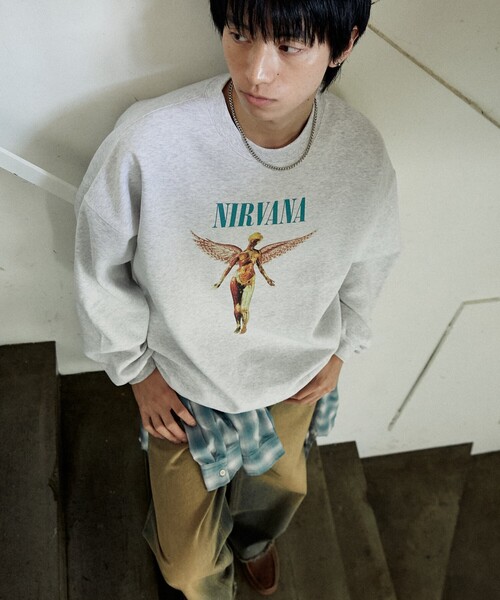 PUBLUX(パブリュクス)の「PUBLUX/パブリュクス 別注 NIRVANA IN U TERO SWEAT/ニルヴァーナプリントスウェット(限定展開)(スウェット・メンズ・チャコールグレー/ライトグレー・SMALL/MEDIUM/LARGE)」の10枚目の写真