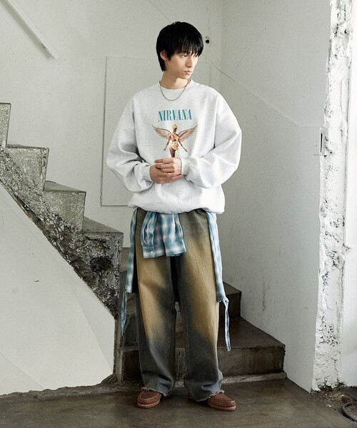 PUBLUX(パブリュクス)の「PUBLUX/パブリュクス 別注 NIRVANA IN U TERO SWEAT/ニルヴァーナプリントスウェット(限定展開)(スウェット・メンズ・チャコールグレー/ライトグレー・SMALL/MEDIUM/LARGE)」の12枚目の写真