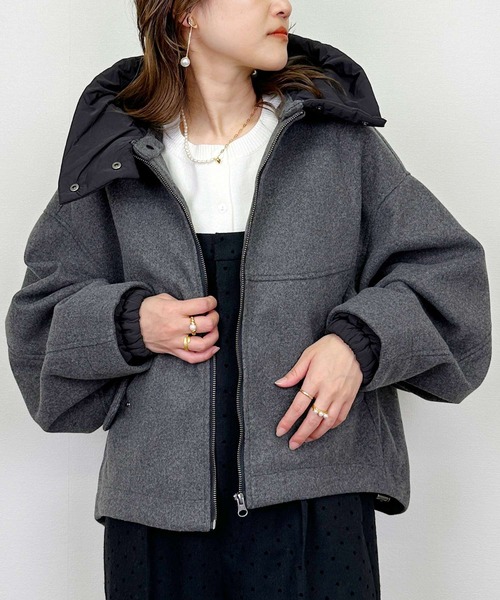 PICCIN（ピッチン）の「ビッグシルエットブルゾン（フード取り外し可）（ブルゾン・レディース・ブラック/チャコールグレー・M）」の14枚目の写真