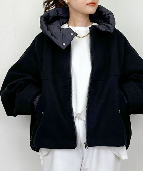 PICCIN（ピッチン）の「ビッグシルエットブルゾン（フード取り外し可）（ブルゾン・レディース・ブラック/チャコールグレー・M）」の3枚目の写真