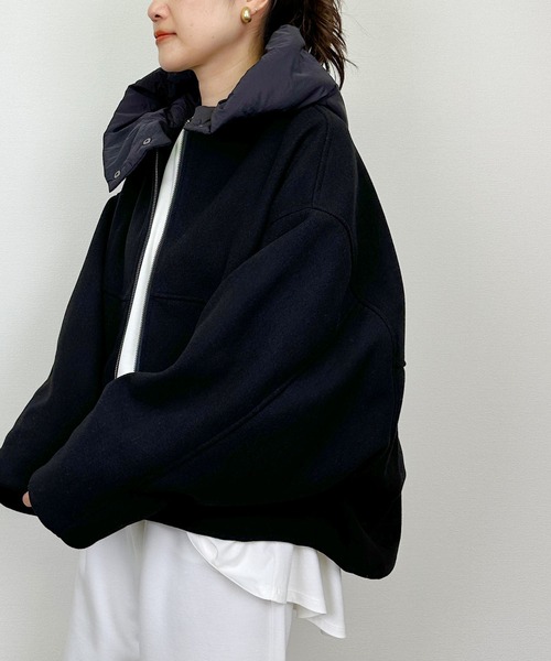 PICCIN（ピッチン）の「ビッグシルエットブルゾン（フード取り外し可）（ブルゾン・レディース・ブラック/チャコールグレー・M）」の4枚目の写真