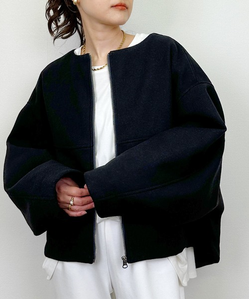 PICCIN（ピッチン）の「ビッグシルエットブルゾン（フード取り外し可）（ブルゾン・レディース・ブラック/チャコールグレー・M）」の12枚目の写真