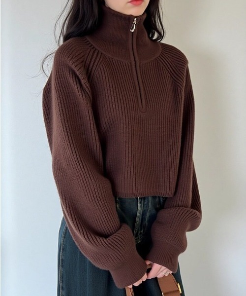 cammie（キャミー）の「ハーフジップラグランニット（ニット/セーター・レディース・オフホワイト/ブラウン/レッド/ブラック・F）」の11枚目の写真