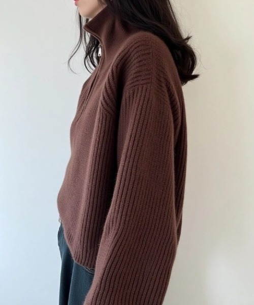cammie（キャミー）の「ハーフジップラグランニット（ニット/セーター・レディース・オフホワイト/ブラウン/レッド/ブラック・F）」の12枚目の写真