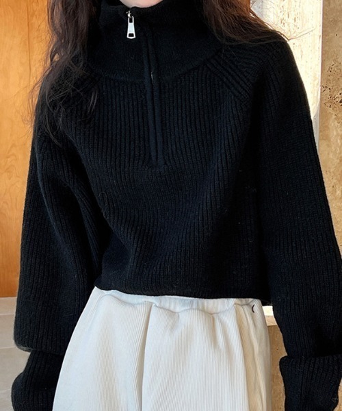 cammie（キャミー）の「ハーフジップラグランニット（ニット/セーター・レディース・オフホワイト/ブラウン/レッド/ブラック・F）」の21枚目の写真
