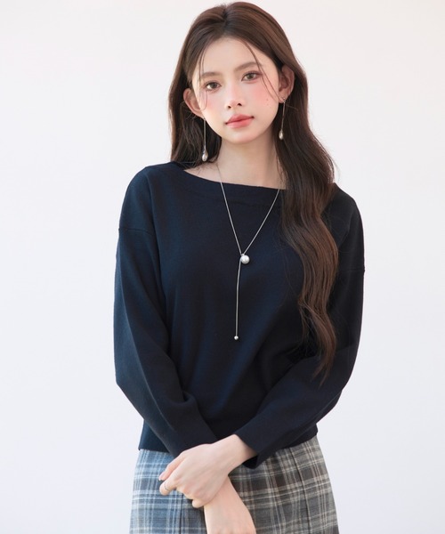 SAISON DE PAPILLON(セゾンドパピヨン)の「オフショルダー 長袖 ニットトッブス(ニット/セーター・レディース・グレー/ブラック/ベージュ/アイボリー/ブルーグレー・L/M)」の1枚目の写真