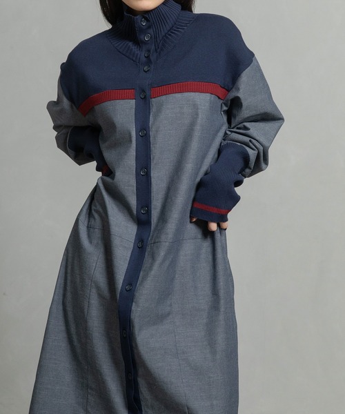 MARECHAL TERRE（マルシャルテル）の「スタンドカラーコンビネーションワンピース（ワンピース・レディース・ブラック/カーキ/ネイビー/ブラウン・MEDIUM）」の4枚目の写真