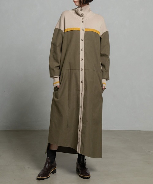 MARECHAL TERRE（マルシャルテル）の「スタンドカラーコンビネーションワンピース（ワンピース・レディース・ブラック/カーキ/ネイビー/ブラウン・MEDIUM）」の3枚目の写真