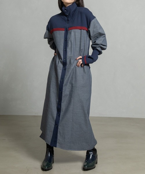 MARECHAL TERRE（マルシャルテル）の「スタンドカラーコンビネーションワンピース（ワンピース・レディース・ブラック/カーキ/ネイビー/ブラウン・MEDIUM）」の5枚目の写真