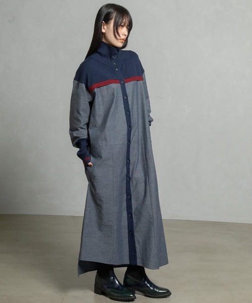 MARECHAL TERRE（マルシャルテル）の「スタンドカラーコンビネーションワンピース（ワンピース・レディース・ブラック/カーキ/ネイビー/ブラウン・MEDIUM）」の6枚目の写真