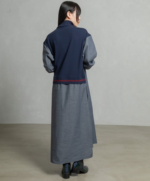 MARECHAL TERRE（マルシャルテル）の「スタンドカラーコンビネーションワンピース（ワンピース・レディース・ブラック/カーキ/ネイビー/ブラウン・MEDIUM）」の7枚目の写真