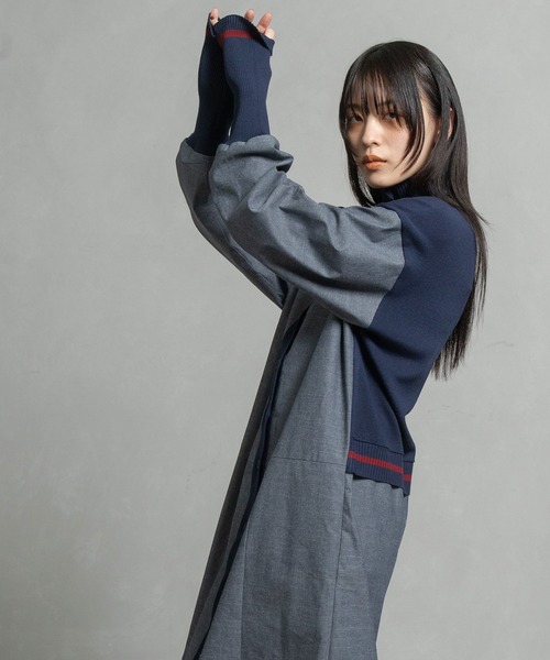 MARECHAL TERRE（マルシャルテル）の「スタンドカラーコンビネーションワンピース（ワンピース・レディース・ブラック/カーキ/ネイビー/ブラウン・MEDIUM）」の9枚目の写真