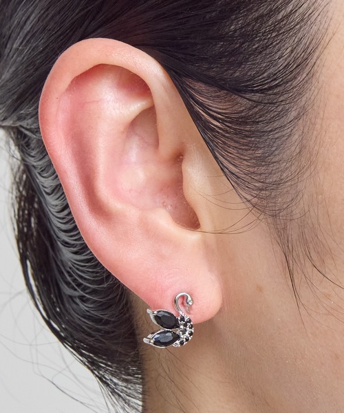 Zoule ゾーラ：ネイビーシリーズ swan スワン 白鳥 ピアス（ピアス（両