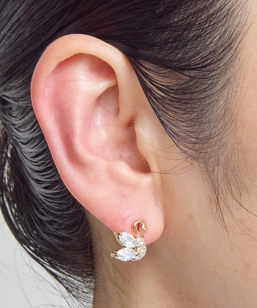 Zoule ゾーラ：ネイビーシリーズ swan スワン 白鳥 ピアス（ピアス（両