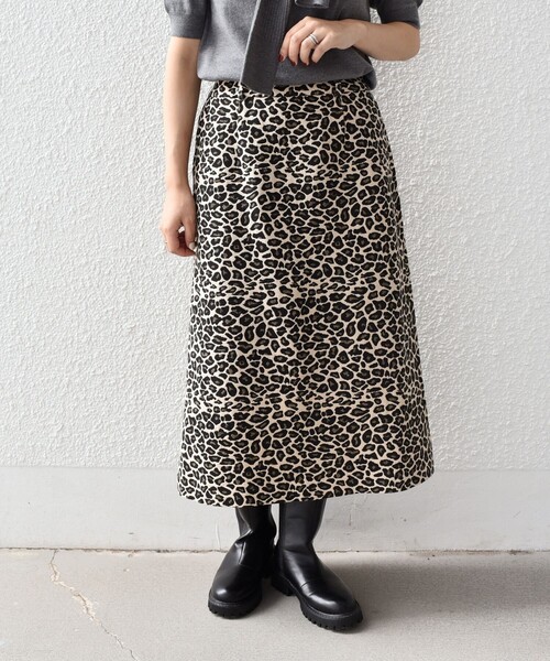 SHIPS Colors:〈手洗い可能〉レオパード ジャカード スカート