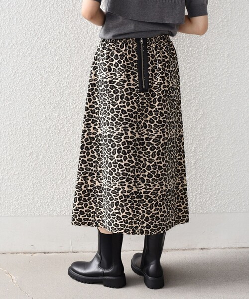 SHIPS Colors:〈手洗い可能〉レオパード ジャカード スカート