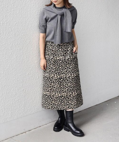 SHIPS Colors:〈手洗い可能〉レオパード ジャカード スカート