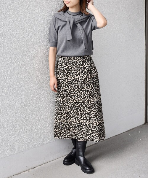 SHIPS Colors:〈手洗い可能〉レオパード ジャカード スカート