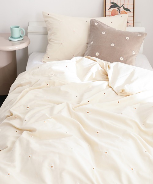 デイジーエンブロイダリー 掛け布団カバー ダブル アイボリー 綿100