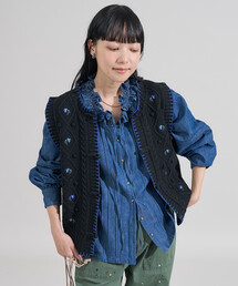 FREAK'S STORE | 花刺繍 ニットベスト/配色ステッチ(ベスト)