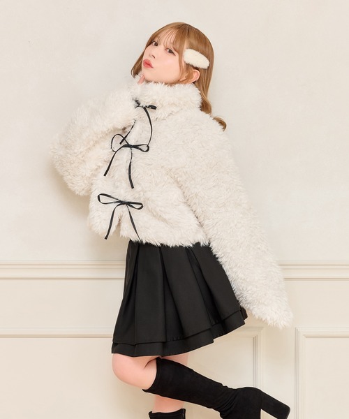 apres jour（アプレジュール）の「リボンシャギーブルゾン（ブルゾン・レディース・ベージュ/ブラック/オフホワイト/ライトグレー/ダークブラウン・フリー/X-LARGE）」の22枚目の写真