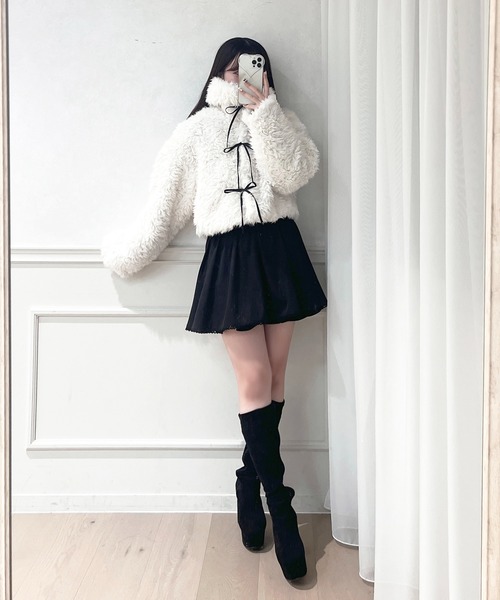 apres jour リボンシャギーブルゾン オフホワイト