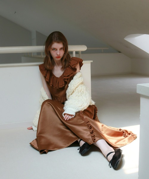 mic by Olu.（ミックバイオルドット）の「ラッフルリボンビスチェ[セットアップ可能]（シャツ/ブラウス・レディース・ブラック/ホワイト/ブラウン・FREE）」の7枚目の写真