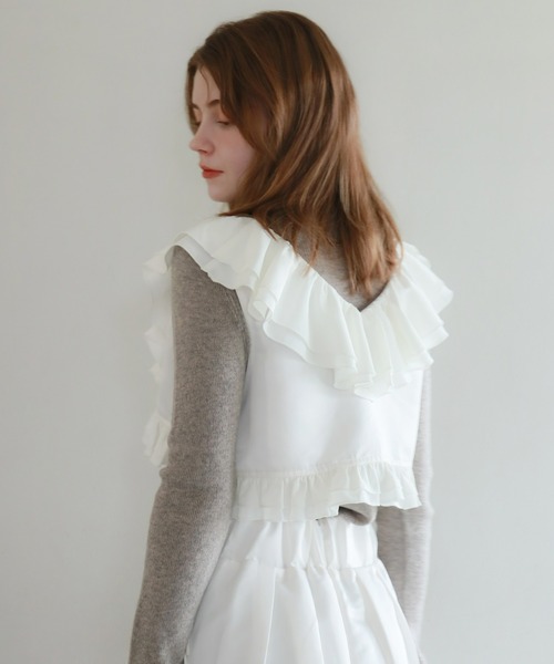 mic by Olu.（ミックバイオルドット）の「ラッフルリボンビスチェ[セットアップ可能]（シャツ/ブラウス・レディース・ブラック/ホワイト/ブラウン・FREE）」の15枚目の写真