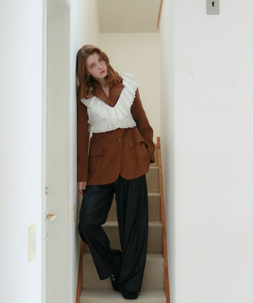 mic by Olu.（ミックバイオルドット）の「ラッフルリボンビスチェ[セットアップ可能]（シャツ/ブラウス・レディース・ブラック/ホワイト/ブラウン・FREE）」の19枚目の写真