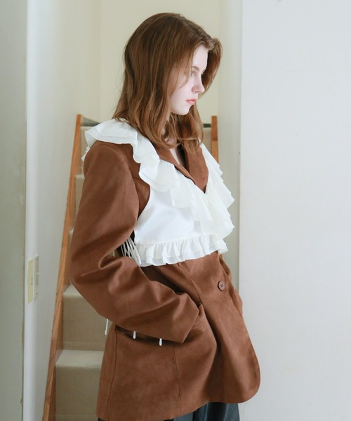 mic by Olu.（ミックバイオルドット）の「ラッフルリボンビスチェ[セットアップ可能]（シャツ/ブラウス・レディース・ブラック/ホワイト/ブラウン・FREE）」の10枚目の写真