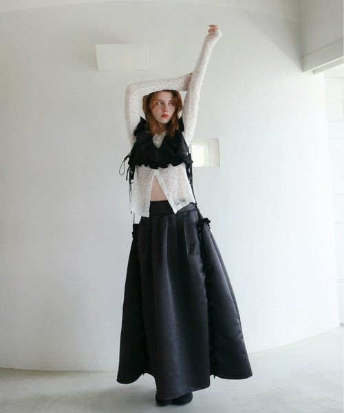 mic by Olu.（ミックバイオルドット）の「ラッフルリボンビスチェ[セットアップ可能]（シャツ/ブラウス・レディース・ブラック/ホワイト/ブラウン・FREE）」の8枚目の写真