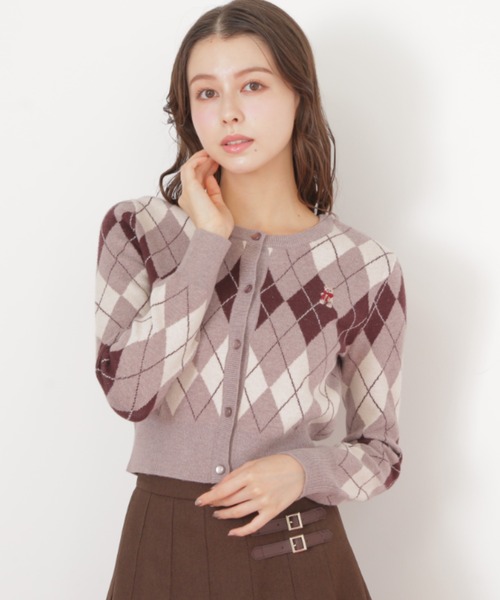 JILL by JILL STUART（ジルバイジルスチュアート）の「◇＜BEARシリーズ＞アーガイルカーディガン（ニット/セーター・レディース・ブラウン/ピンク/ネイビー/ブルー・FREE）」の2枚目の写真