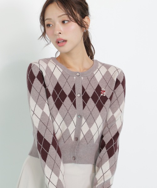 JILL by JILL STUART（ジルバイジルスチュアート）の「◇＜BEARシリーズ＞アーガイルカーディガン（ニット/セーター・レディース・ブラウン/ピンク/ネイビー/ブルー・FREE）」の14枚目の写真