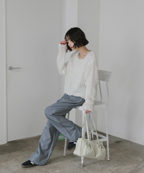 AO2（アオズ）の「Boat-Neck Knit / 透かし編み ボートネック ニット（ニット/セーター・レディース・ダークグレー/ネイビー/ホワイト/ブラウン・FREE）」の11枚目の写真