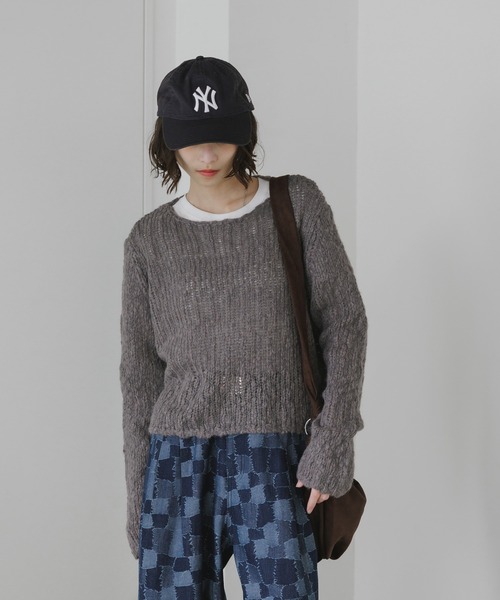 AO2（アオズ）の「Boat-Neck Knit / 透かし編み ボートネック ニット（ニット/セーター・レディース・ダークグレー/ネイビー/ホワイト/ブラウン・FREE）」の12枚目の写真