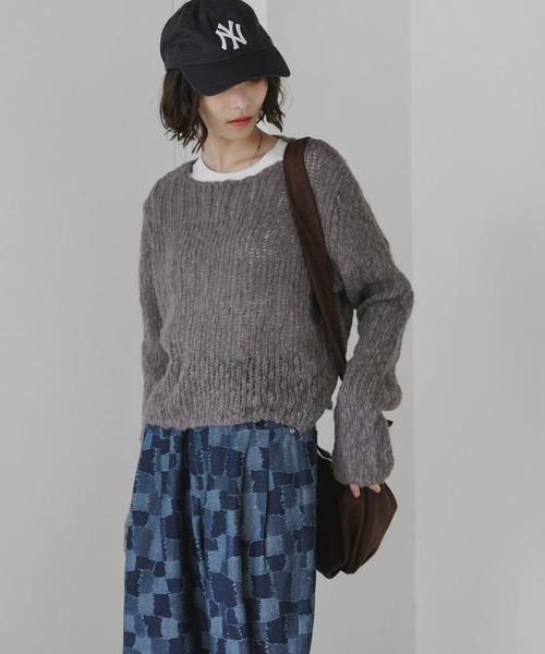 AO2（アオズ）の「Boat-Neck Knit / 透かし編み ボートネック ニット（ニット/セーター・レディース・ダークグレー/ネイビー/ホワイト/ブラウン・FREE）」の13枚目の写真