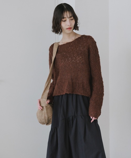 AO2（アオズ）の「Boat-Neck Knit / 透かし編み ボートネック ニット（ニット/セーター・レディース・ダークグレー/ネイビー/ホワイト/ブラウン・FREE）」の21枚目の写真