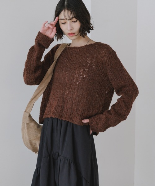 AO2（アオズ）の「Boat-Neck Knit / 透かし編み ボートネック ニット（ニット/セーター・レディース・ダークグレー/ネイビー/ホワイト/ブラウン・FREE）」の19枚目の写真