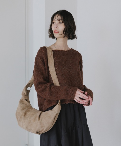 AO2（アオズ）の「Boat-Neck Knit / 透かし編み ボートネック ニット（ニット/セーター・レディース・ダークグレー/ネイビー/ホワイト/ブラウン・FREE）」の22枚目の写真