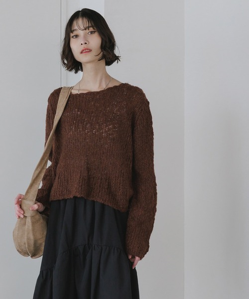AO2（アオズ）の「Boat-Neck Knit / 透かし編み ボートネック ニット（ニット/セーター・レディース・ダークグレー/ネイビー/ホワイト/ブラウン・FREE）」の20枚目の写真