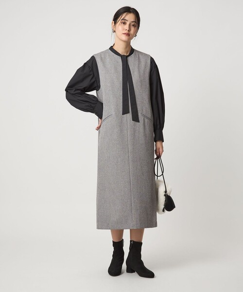 green label relaxing（グリーンレーベルリラクシング）の「［size SHORTあり］キーネック ジャンパースカート（ジャンパースカート・レディース・ネイビー/ナチュラル/グレー系・SHORT/FREE）」の2枚目の写真