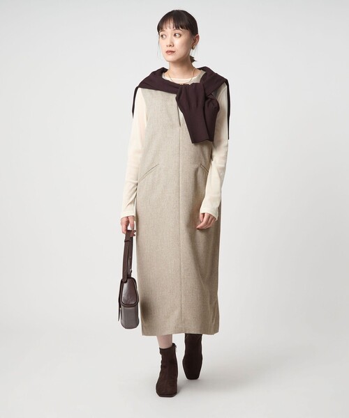 green label relaxing（グリーンレーベルリラクシング）の「［size SHORTあり］キーネック ジャンパースカート（ジャンパースカート・レディース・ネイビー/ナチュラル/グレー系・SHORT/FREE）」の3枚目の写真