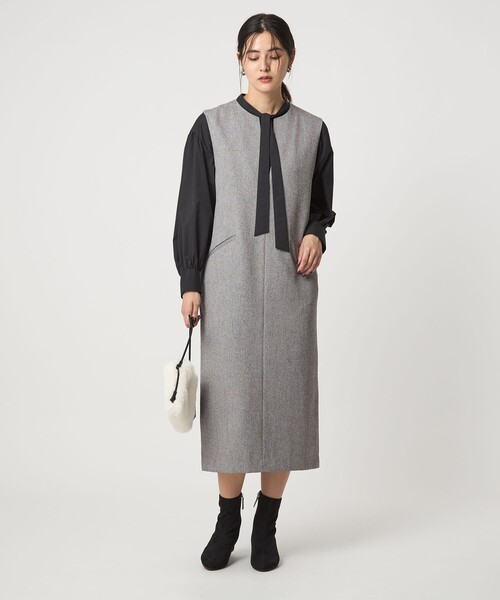 green label relaxing（グリーンレーベルリラクシング）の「［size SHORTあり］キーネック ジャンパースカート（ジャンパースカート・レディース・ネイビー/ナチュラル/グレー系・SHORT/FREE）」の7枚目の写真