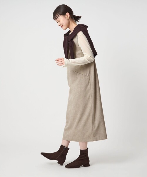 green label relaxing（グリーンレーベルリラクシング）の「［size SHORTあり］キーネック ジャンパースカート（ジャンパースカート・レディース・ネイビー/ナチュラル/グレー系・SHORT/FREE）」の14枚目の写真