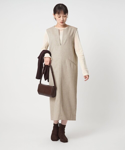 green label relaxing（グリーンレーベルリラクシング）の「［size SHORTあり］キーネック ジャンパースカート（ジャンパースカート・レディース・ネイビー/ナチュラル/グレー系・SHORT/FREE）」の19枚目の写真