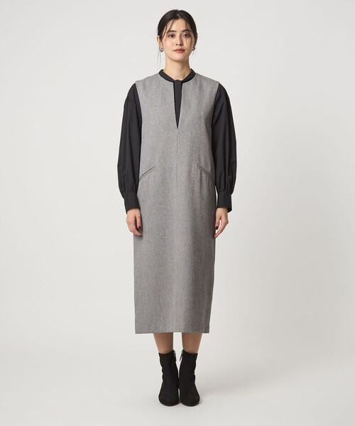 green label relaxing（グリーンレーベルリラクシング）の「［size SHORTあり］キーネック ジャンパースカート（ジャンパースカート・レディース・ネイビー/ナチュラル/グレー系・SHORT/FREE）」の16枚目の写真