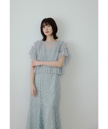 【低身長用サイズあり】チュールフリルペプラムブラウスセットドレス 2点セット レース キャミワンピース 結婚式 成人式 二次会 同窓会 入学式 卒業式 パーティードレス オケージョンドレス お呼ばれ